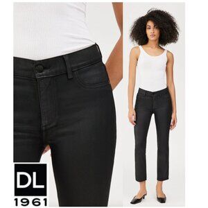 DL1961 Mara Straight Black Coated Jeans Mid Rise Ankle Size 27 Edgy